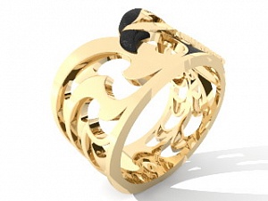 Кольцо горячей эмалью «Орел» с бриллиантами из желтого золота 585 пробы